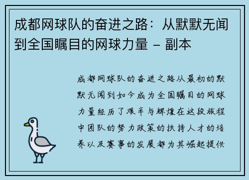 成都网球队的奋进之路：从默默无闻到全国瞩目的网球力量 - 副本