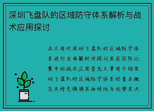 深圳飞盘队的区域防守体系解析与战术应用探讨