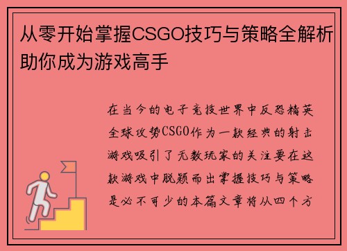 从零开始掌握CSGO技巧与策略全解析助你成为游戏高手